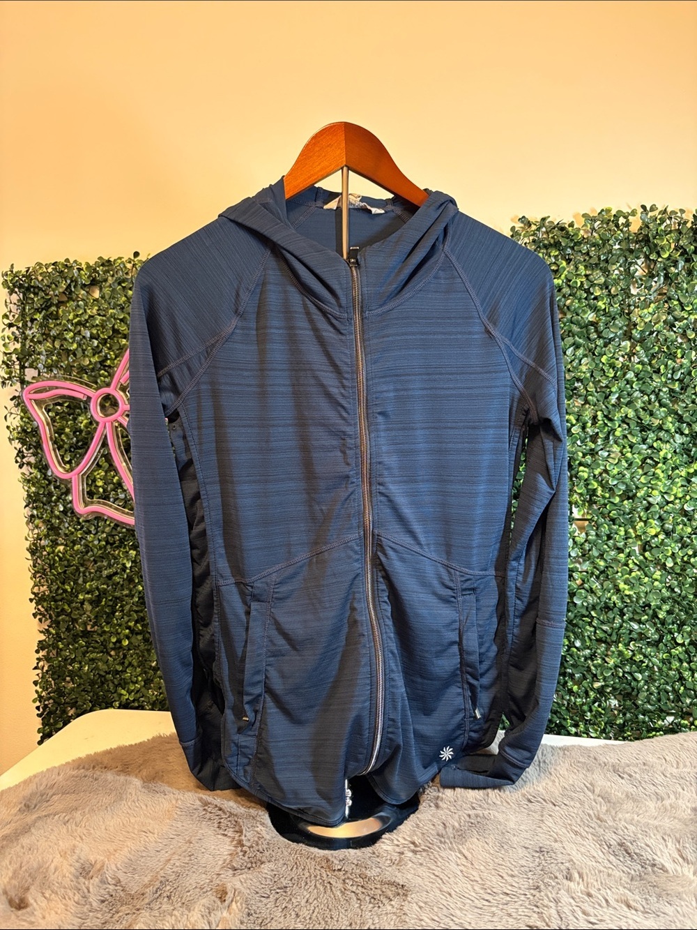 Athleta Dark Blue Hooded Zip Jacket Size S